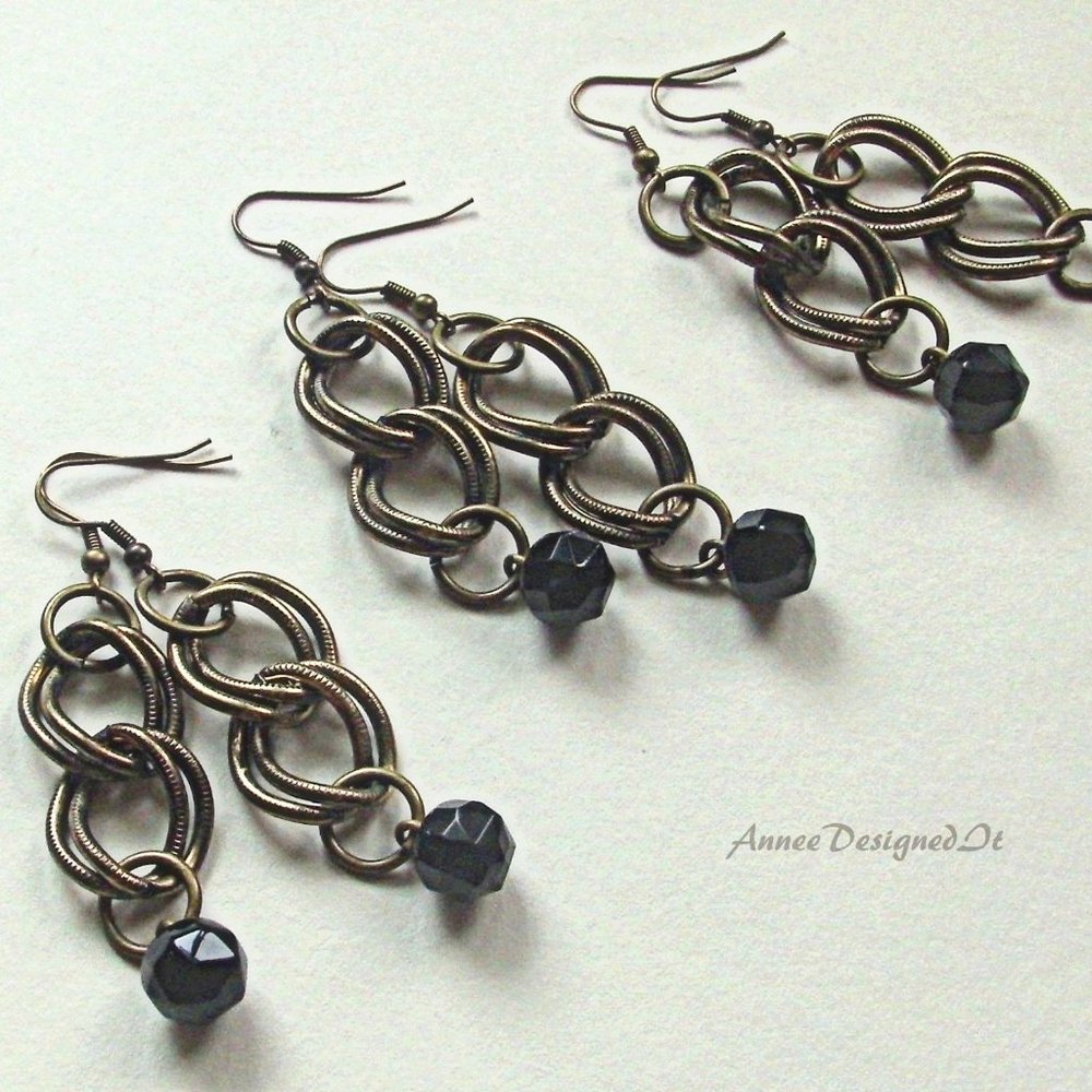 Vintage Bronze , Black Onyx Earrings
